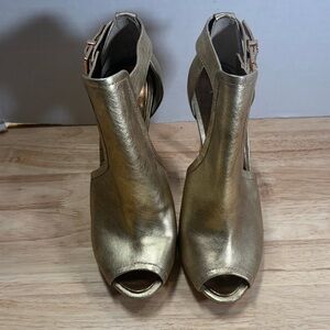 BCBGMaxAzria Metallic Gold Peep-Toe Ankle-Heel Sandals